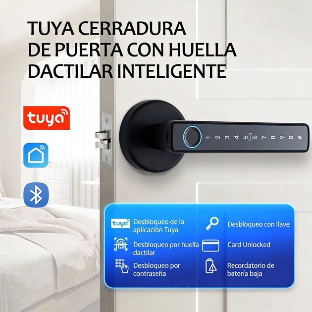 WF-F6 cerradura Tuya con huella digital y cinco funciones en uno