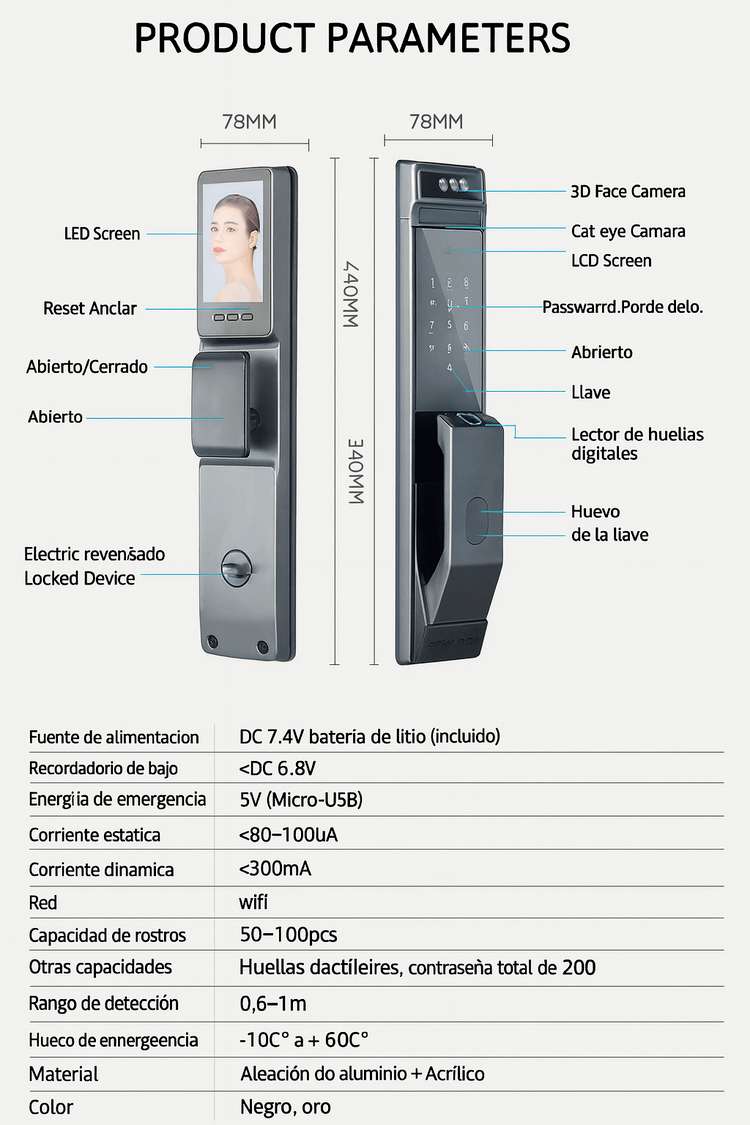 WF-MY4 parámetros del producto: rostro 50-100, total 200 usuarios