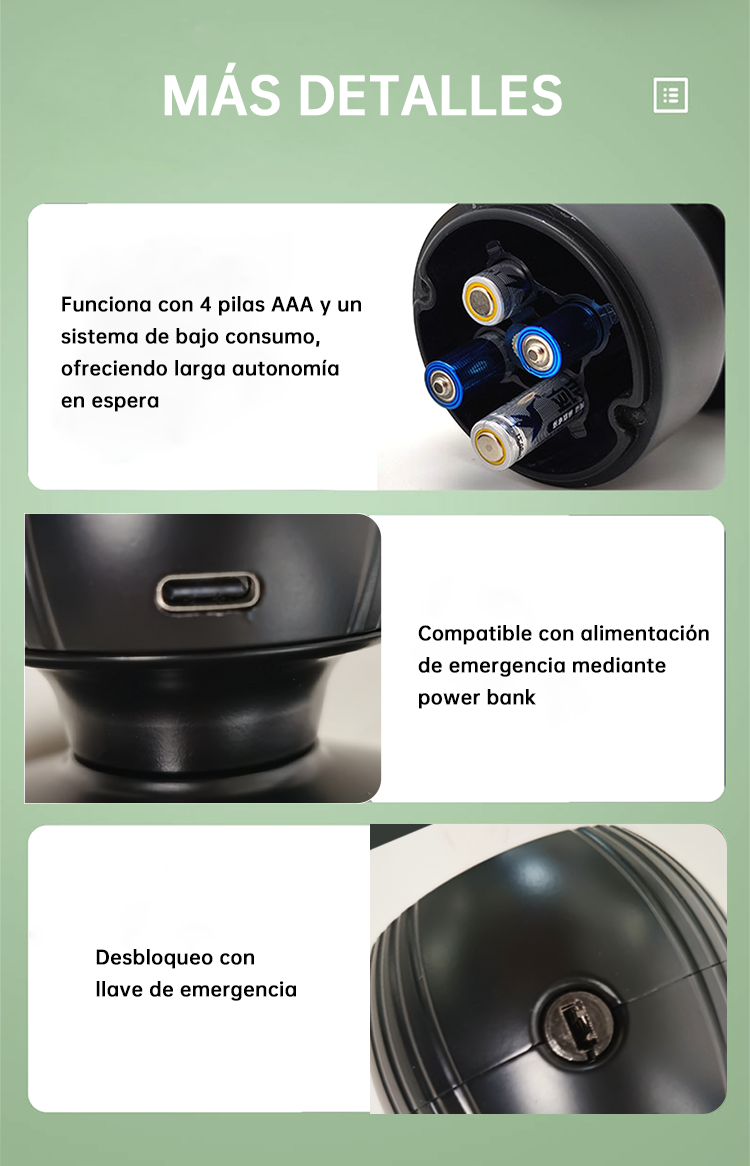 WF-Q7 4 × baterías AAA con duración de 6 meses y puerto de emergencia Type-C