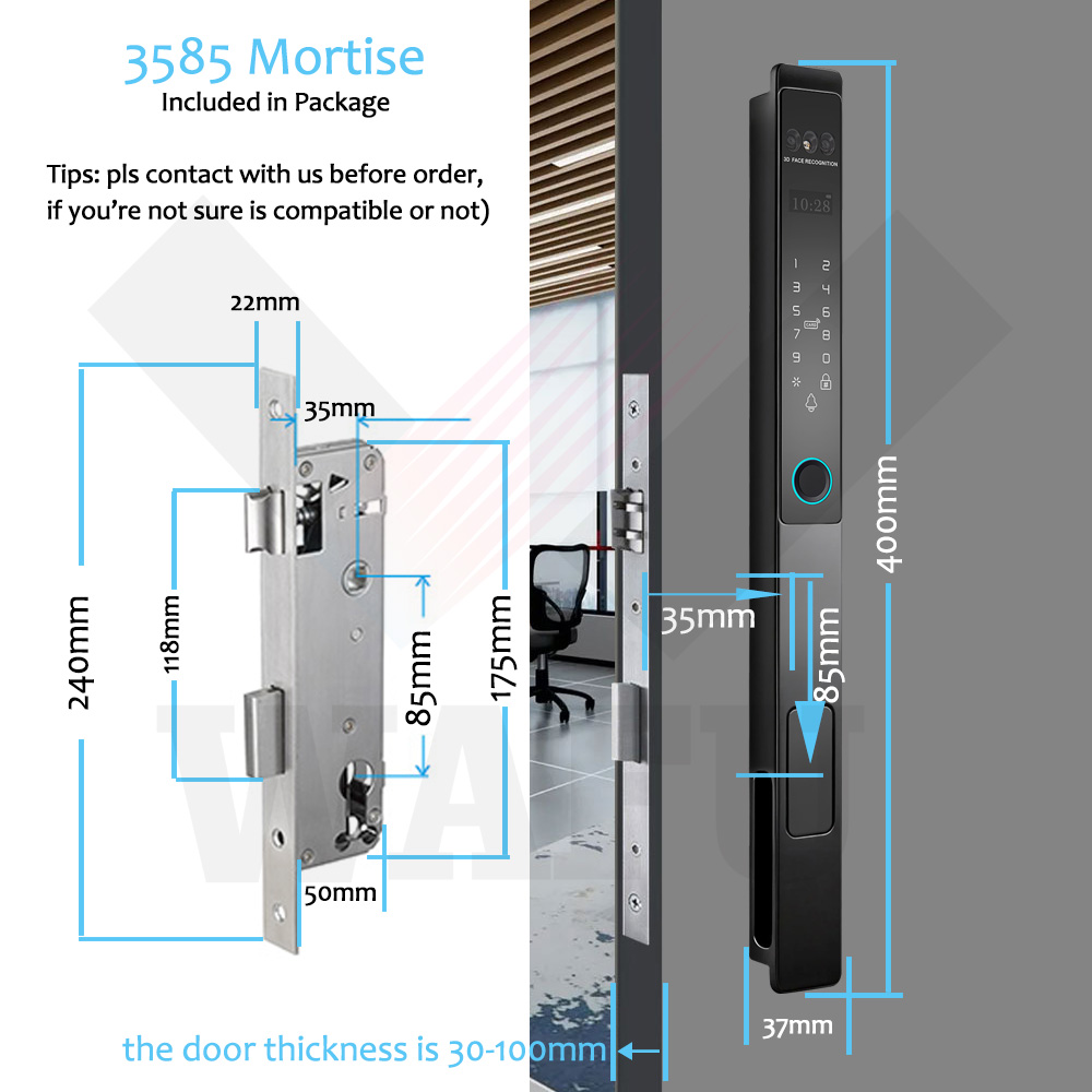 Cerradura de aluminio WF-021 totalmente automática con rostro 3D y vena palmar | Foto del producto 3