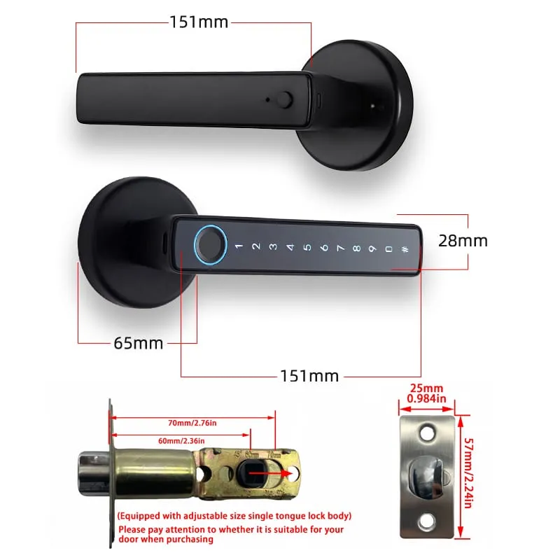 WF-F6 dimensiones del producto y cuerpo de cerradura ajustable 60/70 mm
