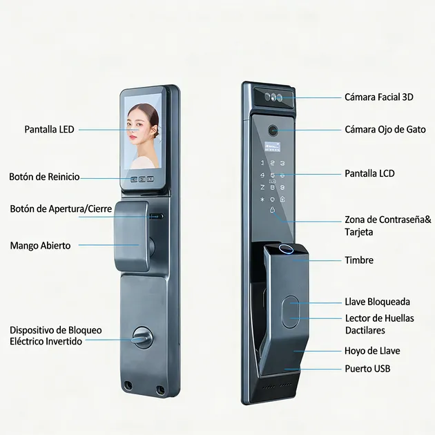 WF-MY4 cerradura con mirilla facial 3D dimensiones de pantalla LCD